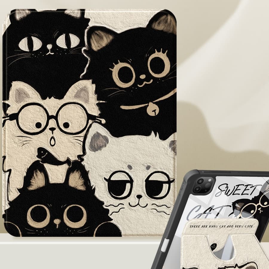 タブレットケース iPad/iPad Air/iPad Pro/mini/ タブレットケース 猫ちゃん集合 回転式保護カバー