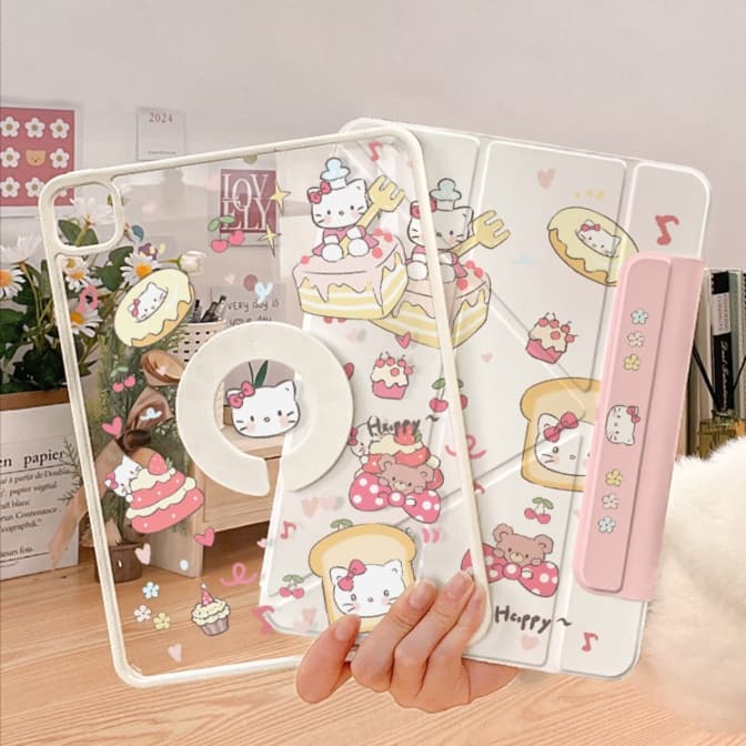 タブレットケース iPad/iPad Air/iPad Pro/mini かわいい猫菓子柄 透明保護タブレットケース