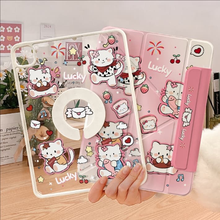 タブレットケース iPad/iPad Air/iPad Pro/mini かわいい猫菓子柄 透明保護タブレットケース