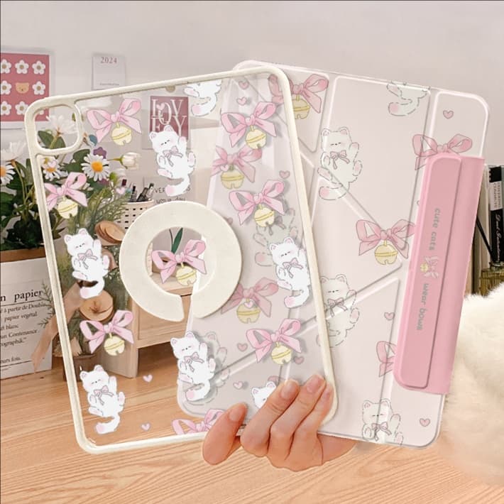 タブレットケース iPad/iPad Air/iPad Pro/mini かわいい猫菓子柄 透明保護タブレットケース