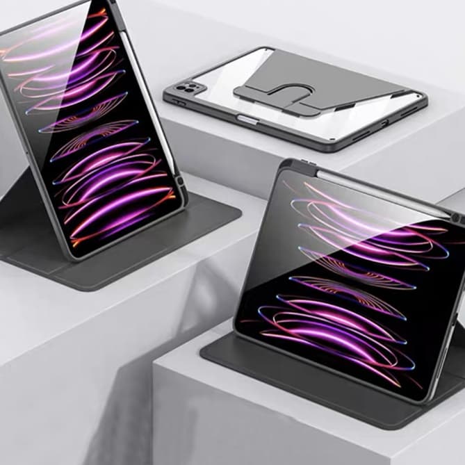 タブレットケース iPad/iPad Air/iPad Pro/mini 多機能ポケット付き透明背面保護ケース