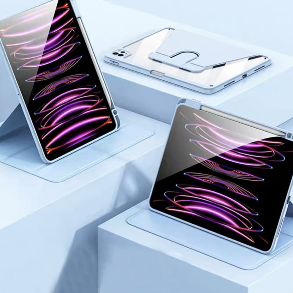 タブレットケース iPad/iPad Air/iPad Pro/mini 多機能ポケット付き透明背面保護ケース
