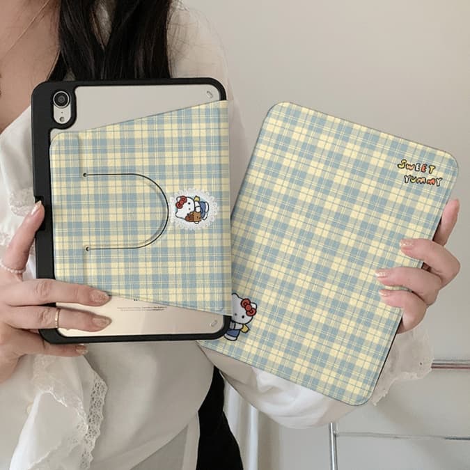タブレットケース 格子模様 ねこちゃん 立て掛け式タブレットカバー iPad/iPad Air/iPad Pro/mini
