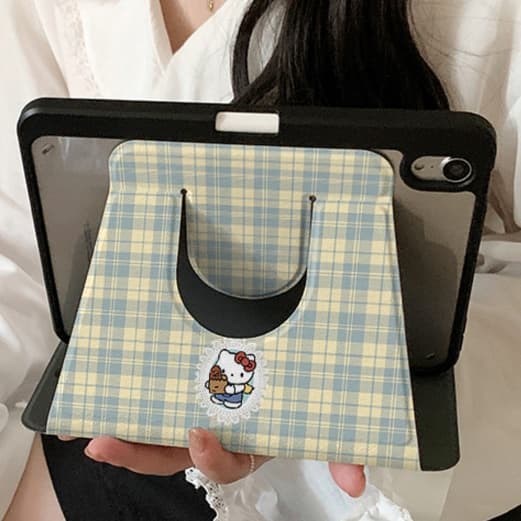 タブレットケース 格子模様 ねこちゃん 立て掛け式タブレットカバー iPad/iPad Air/iPad Pro/mini