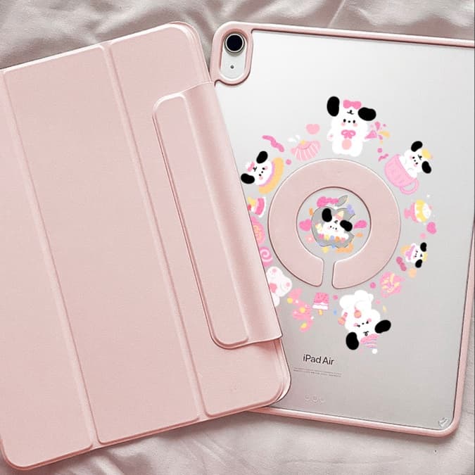 タブレットケース 回転機能付き かわいい子犬 透明タブレットカバー iPad/iPad Air/iPad Pro/mini