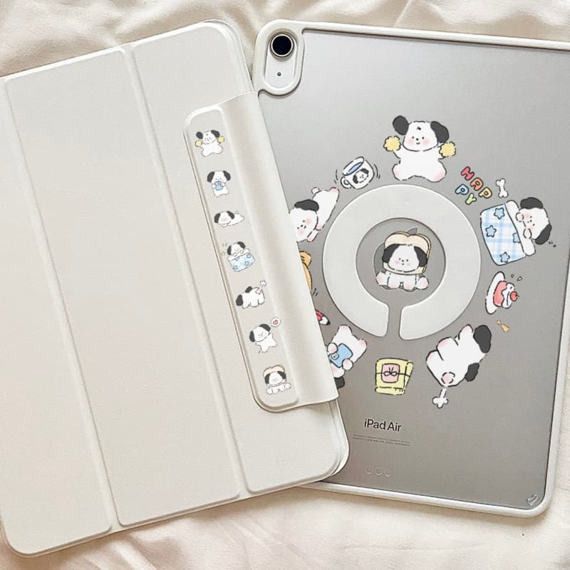 タブレットケース 回転機能付き かわいい子犬 透明タブレットカバー iPad/iPad Air/iPad Pro/mini