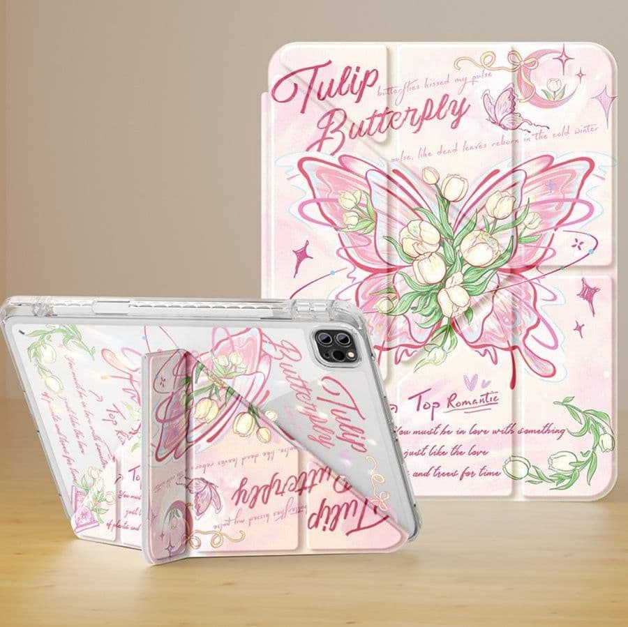 タブレットケース iPad/iPad Air/iPad Pro/mini 蝶と花の優美な折りたたみ保護カバー