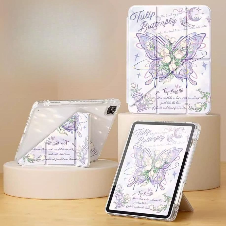 タブレットケース iPad/iPad Air/iPad Pro/mini 蝶と花の優美な折りたたみ保護カバー