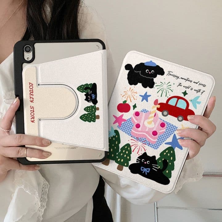 タブレットケース iPad/iPad Air/iPad Pro/mini かわいい動物イラスト折りたたみ保護カバー
