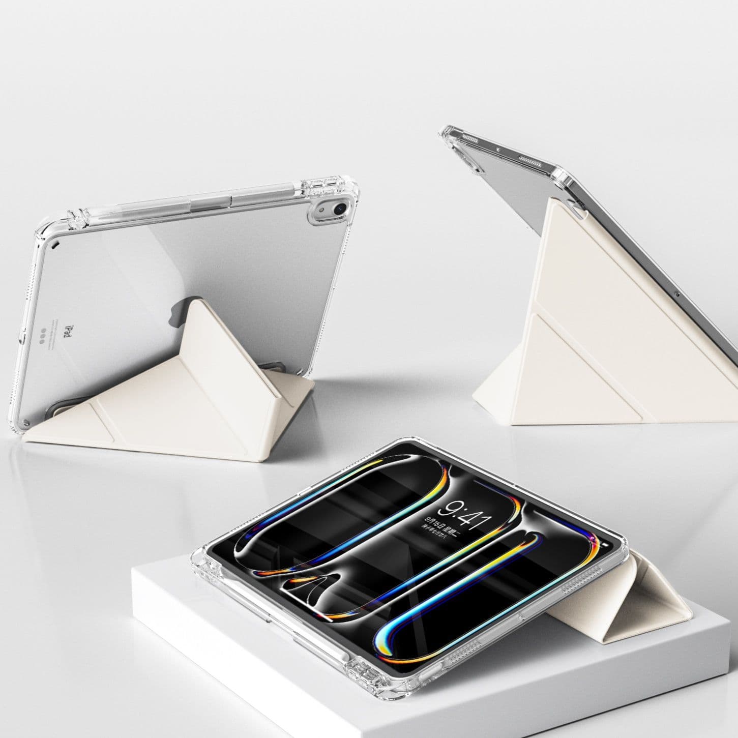 タブレットケース iPad/iPad Air/iPad Pro/mini 透明折りたたみスタンド機能付き保護カバー