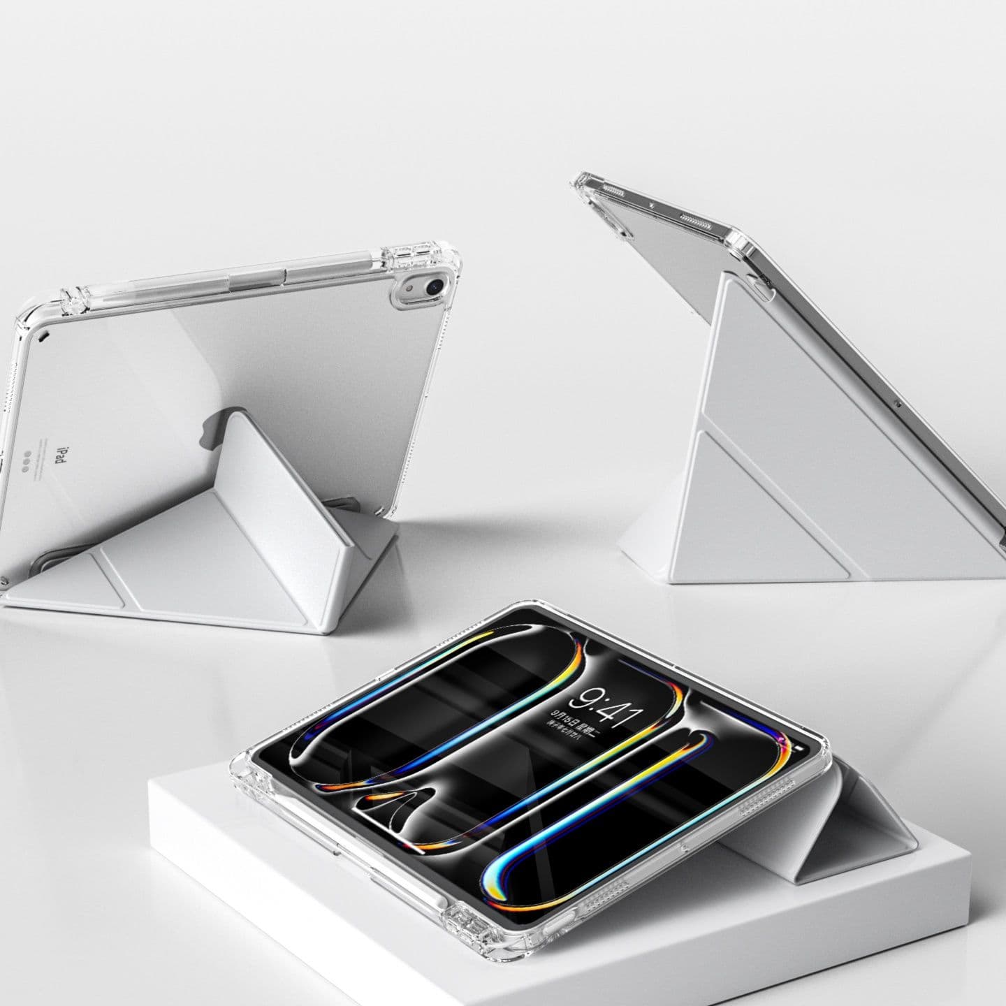 タブレットケース iPad/iPad Air/iPad Pro/mini 透明折りたたみスタンド機能付き保護カバー