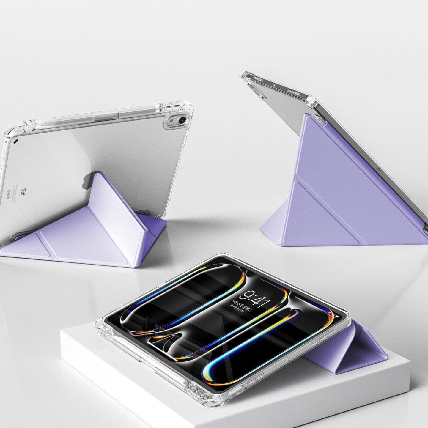 タブレットケース iPad/iPad Air/iPad Pro/mini 透明折りたたみスタンド機能付き保護カバー