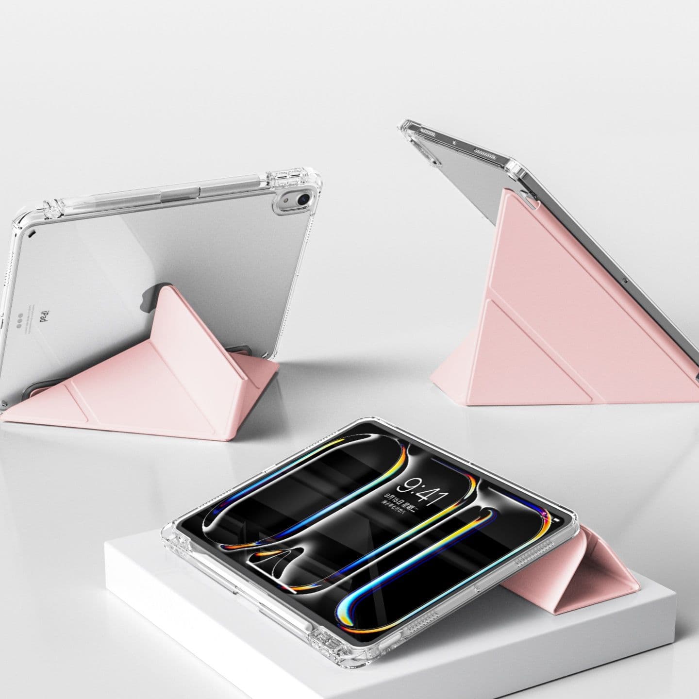 タブレットケース iPad/iPad Air/iPad Pro/mini 透明折りたたみスタンド機能付き保護カバー