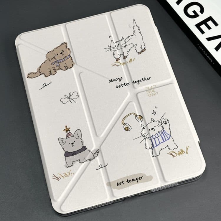タブレットケース iPad/iPad Air/iPad Pro/mini ねこ仲間イラスト折りたたみケース