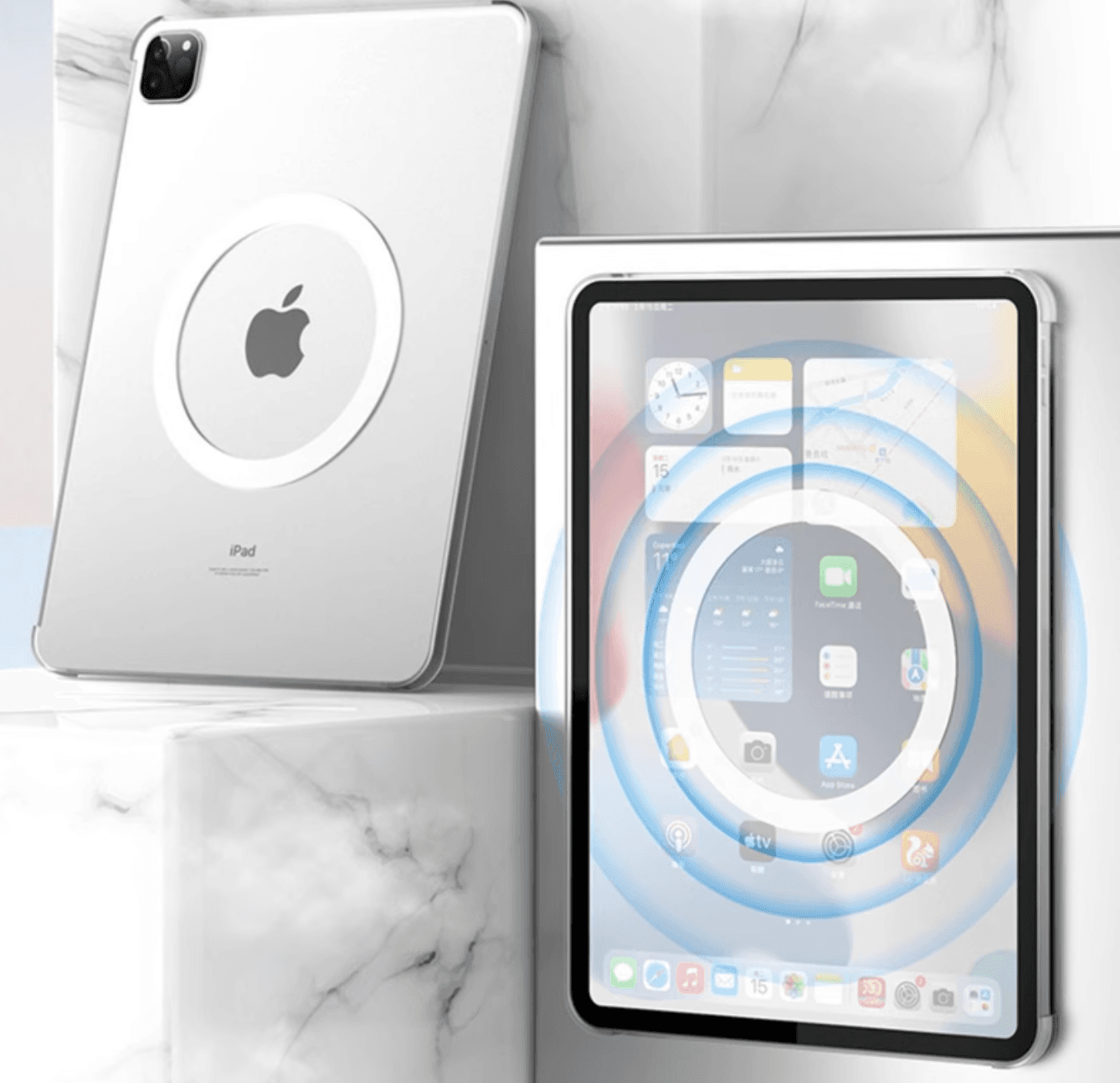 タブレットケース iPad/iPad Air/iPad PRo/mini/タブレットケース 磁石吸着円形リング付き薄型保護カバー（フィルム付き）
