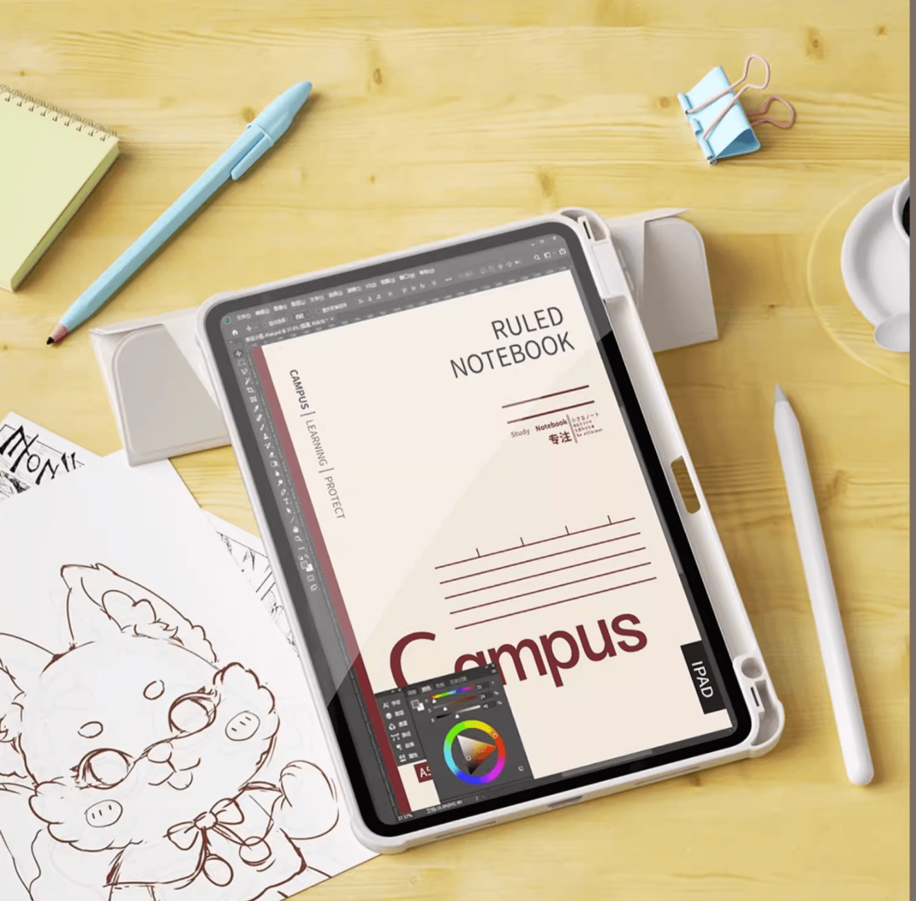 タブレットケース  ノート風 全方位回転式 防塵耐衝撃タブレット保護ケース iPad/iPad Air/iPad PRo/mini