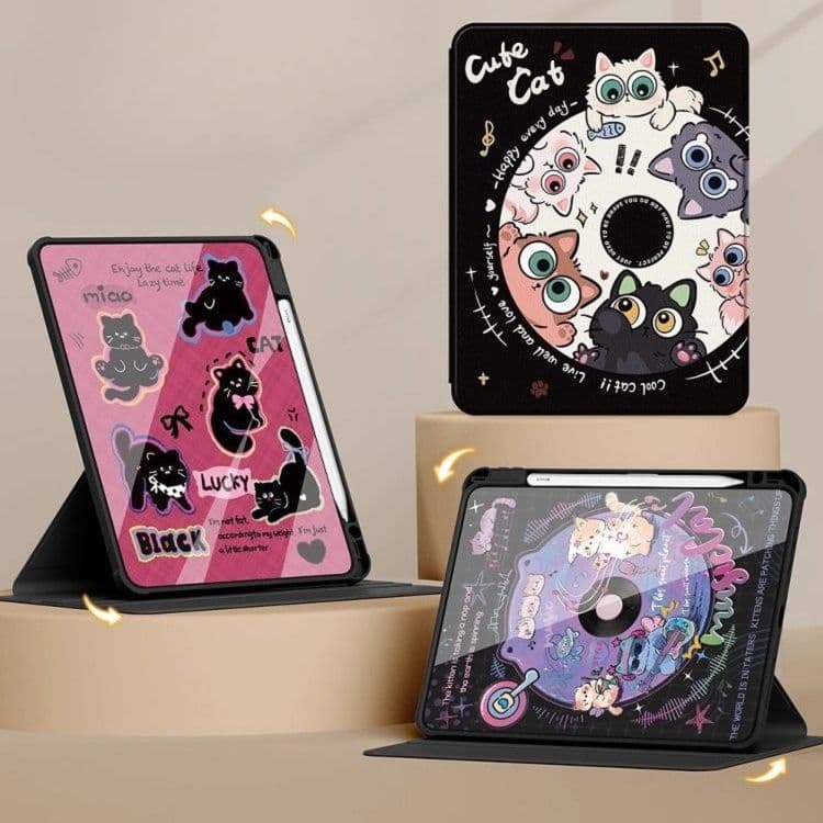 タブレットケース 猫のメロディー回転式保護カバー iPad/iPad Air/iPad Pro/mini