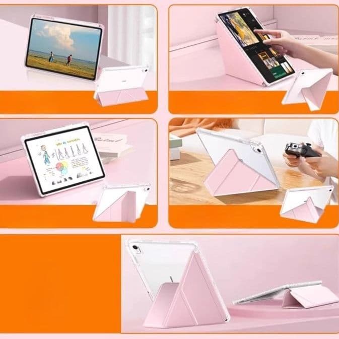 タブレットケース 透明背面クリア折り畳みスタンド式保護カバー iPad/iPad Air/iPad Pro/mini