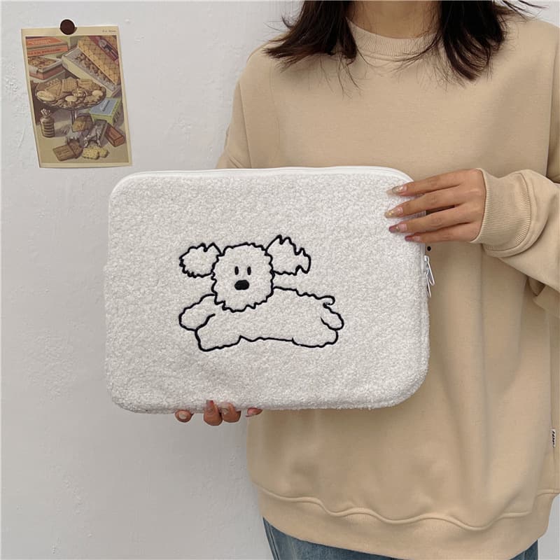 タブレットケース 可愛い子犬刺繍ふわふわボアタブレットケース
