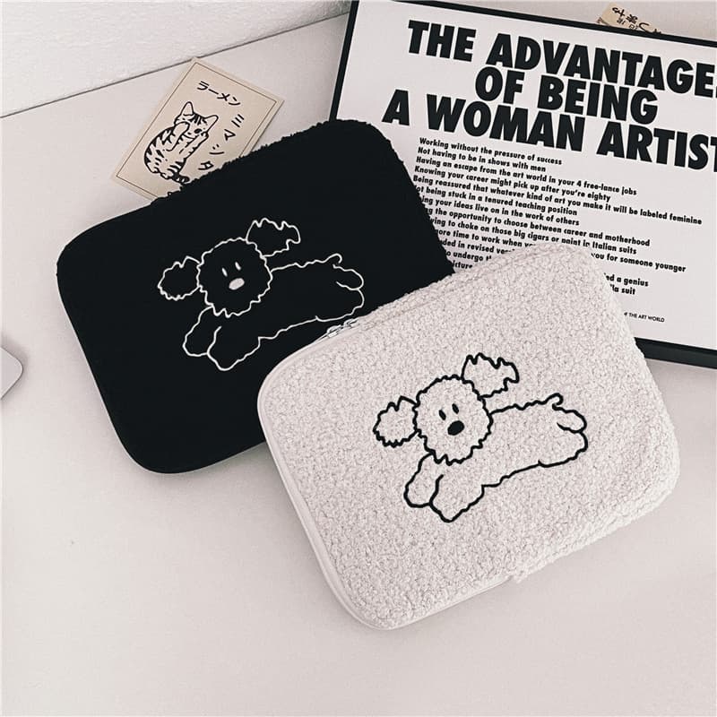 タブレットケース 可愛い子犬刺繍ふわふわボアタブレットケース