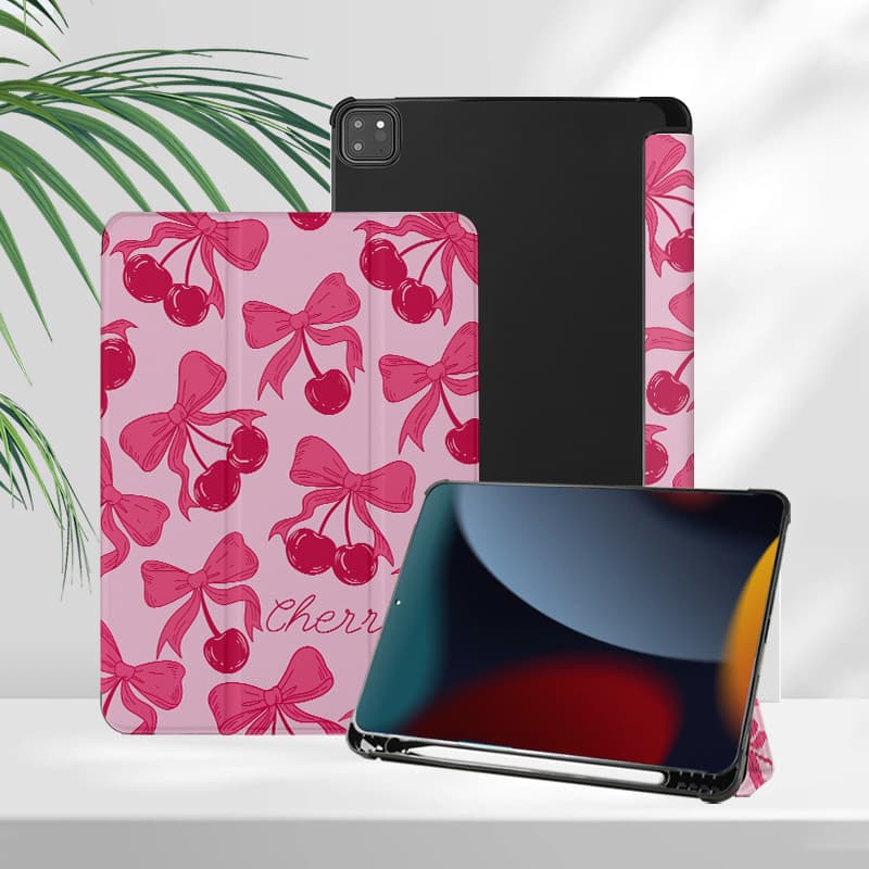 タブレットケース さくらんぼとリボン柄可愛いタブレット保護ケース　iPad / iPad Air / iPad Pro