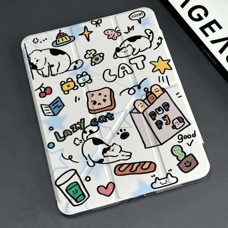 タブレットケース iPad/iPad Air/iPad Pro/mini ねこ仲間イラスト折りたたみケース
