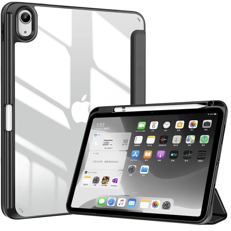 タブレットケース ペンケース収納付き/ 透明背面タブレット iPadケース