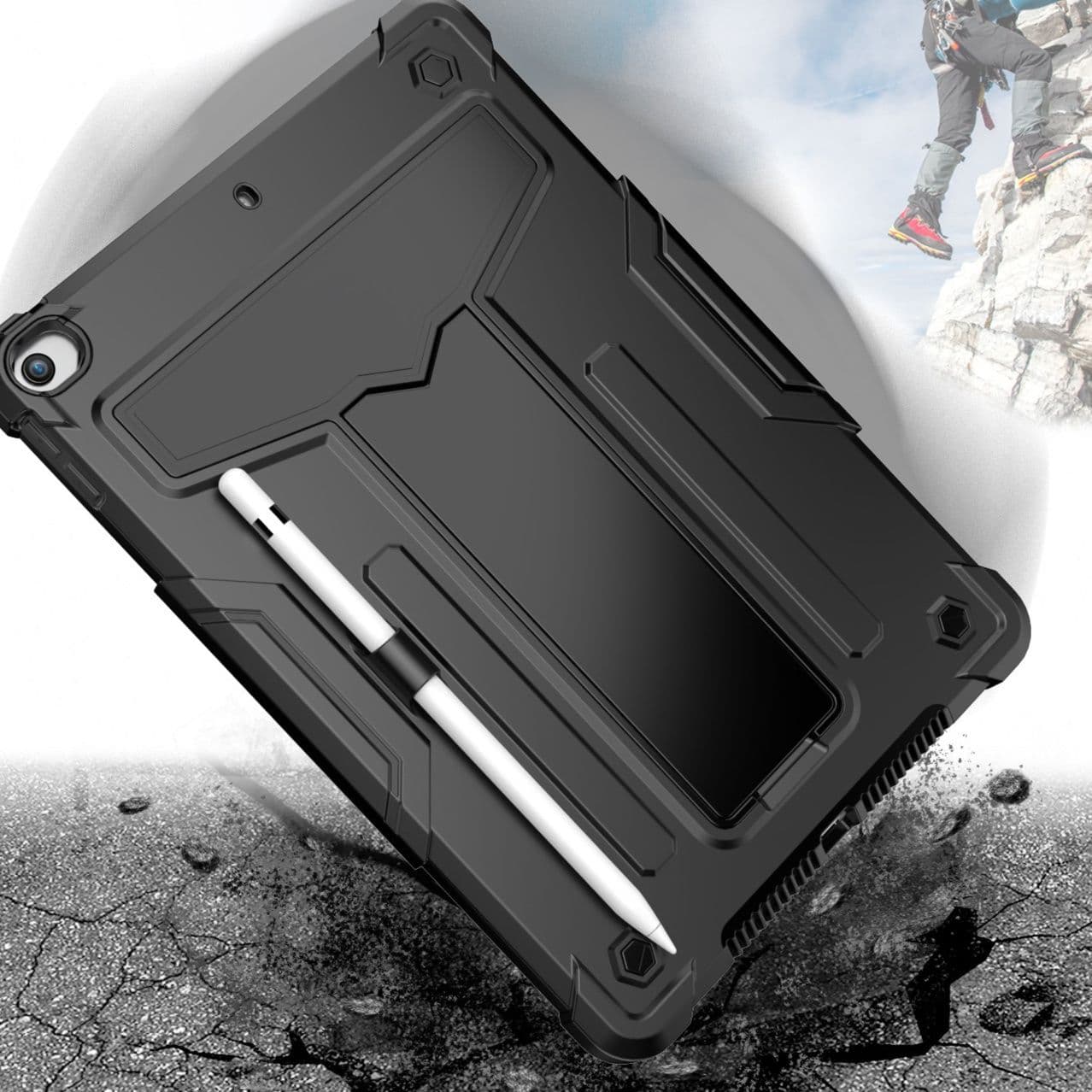 タブレットケース 3層構造/耐衝撃ス/タンド付きペンホルダー搭載保護カバー iPad / iPad Air